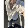 Camisa de Manga Corta Hueca con Cuello Cubano para Hombre, Camisa Jacquard Texturizada de Verano, Chaqueta Estilo Old Money de Manga Media Estilo Americano