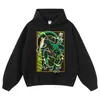 Marca retro de estilo callejero, sudadera con capucha estampada desgastada, estilo callejero europeo y americano de cuello redondo, sudadera holgada, directo del fabricante
