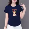 Prosperidade no Comércio Exterior Transfronteiriço, Ano do Serpente, Camiseta Estampada de Manga Curta Redutora de Idade para Mãe, Blusa Solta para Mulheres de Meia-Idade e Idosas