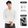 Estilo Old Money Camisa Polo de Solapa para Hombre de Negocios Suéter Otoño Textura Acanalada Color Sólido Para el Trabajo Manga Larga Tejido