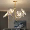 Lustre de sala de estar nórdico moderno minimalista doméstico vidro folha de lótus estudo quarto lâmpada luz de espectro total luxo restaurante lâmpadas