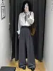 Pantalones de Traje Grises para Mujer 2026 Otoño Gama Alta Caída Pierna Ancha Talla Grande Adelgazantes Sueltos Pierna Recta Pantalones de Traje