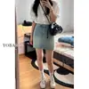 Falda Corta de Mezclilla Azul de Cintura Alta para Mujer Verano Nuevo Talla Grande mm Gordo Cubriendo Vientre y Look Adelgazante Figura Pera Falda Línea A