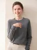 Obsesionada con esta textura~ Suéter de punto 100% lana pura hilada finamente alta costura para mujer, cuello redondo, capa base de punto de lana para otoño e invierno