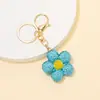 Nuevo Llavero de Flor de Arcilla con Pedrería, Flor de Durazno de Metal, Colgante para Llave con Cordón de Cuero, Accesorios para Llavero DIY
