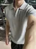 Estilo Old Money Gaivota Decote V Tricô Manga Curta Masculino Verão Fino Alto Padrão Punho Franzido Camisa Polo T-shirt Slim Fit Meia Manga