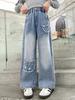 Calças Jeans Wide Leg para Meninas Primavera e Outono 2025 Novo Estilo para Crianças Maiores, Calças Casuais Retas de Outono, Calças Infantis Estilo Coreano
