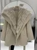 2025 Nuevo Otoño e Invierno Cuello Marino Silueta Lana Doble Cara Abrigo Exterior Abrigo Exterior Piel de Zorro Genuina para Mujer Longitud Media Moderno