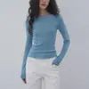 Suéter de Punto Ajustado Azul EIGHTHMONTH para Mujer, Manga Larga, Cuello Redondo, Top Base Adelgazante