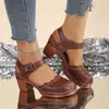 Sandalias Baotou para Mujer Verano 2025 Nuevo Estilo Tacón Grueso Correa de Hebilla Talla Grande Huecas con Agujeros Sandalias de Tacón Alto para Mujer en Stock
