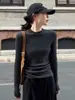Tricô Estilo Tweed com Gola Alta Curta para Mulheres no Outono e Inverno Novo Slim Fit Casaco Interno Camisa Básica Camiseta Top