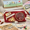 Cute estuche con temática de comida, diseño color-blocking moderno, alto valor estético, gran capacidad, bolsa de almacenamiento para papelería para niñas y estudiantes