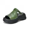 Sandálias Femininas Populares Leves de Solado Grosso para Comércio Exterior Transfronteiriço, Novo Estilo de Verão Plataforma Couro Genuíno Chinelos Peep-Toe