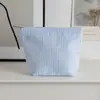Bolsa de Maquiagem Seersucker, Necessaire Portátil, Bolsa de Maquiagem Simples Listrada na Moda, Bolsa de Maquiagem Portátil de Mão, Bolsa Feminina