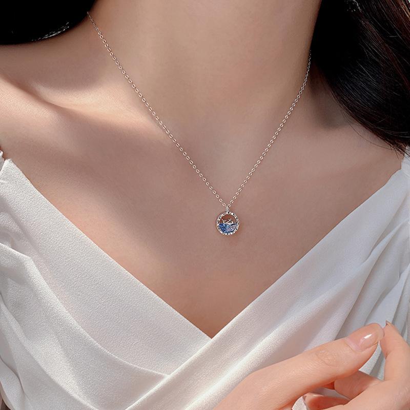 智贝详情图_3鲸生有你项链女夏季清新闺蜜锁骨链韩版时尚蓝色海