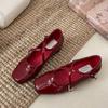 Zapatos Rojos Retro de Punta Cuadrada y Boca Baja con Plataforma para Mujer 2025 Nuevo Primavera Vestido Combinable Zapatos Mary Jane