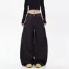 Pantalones vaqueros de diseño retro americano de bolsillo grande con dobladillo curvo para hombre y mujer, pantalones anchos bordados holgados de longitud hasta el suelo, venta al por mayor transfronteriza