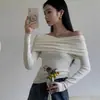 Sentindo um suéter de malha rosa de um ombro só para mulheres, roupa de outono, suéter, absolutamente deslumbrante, decote de um ombro só, top de manga longa ombro a ombro para mulheres