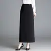 Falda bodycon negra para mujer, nuevo estilo otoño e invierno 2026, de cintura alta, longitud media, disimula la barriga, falda recta elegante