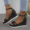 Sandalias de playa con suela gruesa de bizcocho, talla grande, puntera abierta, tacón de cuña, para mujer, nuevas de verano 2024, sandalias romanas transfronterizas europeas y americanas