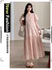 Atuendos para Mamás Embarazadas~ Vestido de Maternidad Rosa Suave Estilo Francés para Mujer, Vestido de Verano Holgado con Pliegues, Hermoso Vestido Largo para el Embarazo