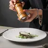 Plato Cerámico con Patrón de Piedra Esmerilada, Plato Bajo de Alta Gama, Plato Grande Occidental para Cena, Plato para Bistec, Plato Redondo Escandinavo, Plato Plano, Lujo Accesible