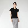 Camiseta de Manga Corta para Mujer Miyake con un Diseño Único, Calidad Boutique, Cuello Solapa, Color Sólido, Sencilla, Versátil, sin Cierre, Top Casual para Viajar al Trabajo
