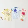 Conjunto de Shorts de Manga Curta para Bebê de Verão, Fino e Fresco, Conjunto de Duas Peças para Bebês, Roupas Esportivas Casuais com Desenhos Animados Fofos, Fábrica de Origem