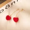 Pendientes de plata con forma de corazón de melocotón, brillantes, rojos, tridimensionales, con diamantes, ligeros, de lujo, de alta gama, estilo Ins, dulces y elegantes.
