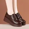 Zapatos de Cuña con Corte Profundo para Mujer 2026 Otoño Nuevo Estilo Británico Suela Gruesa Punta Redonda Con Cordones Zapatos de Madre Suela Suave Tacones Altos