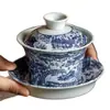 Cena do Rio Qingming Tigela Coberta de Três Talentos em Forma de Cavalo Porcelana Doméstica Retrô Conjunto de Chá Kung Fu Tigela de Chá Tigela de Oferta de Chá de Alta Qualidade Chinesa