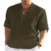 2023 Estación Independiente Comercio Exterior Hombres Casual Algodón Lino Color Sólido Manga Larga Camisa Holgada Cuello Mao Camisa Hombres de Moda En Stock