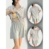 Pijama de Lã para Atuar Feminino Verão Feminino Manga Curta com Bojo Peça Única Feminina Terno Roupas de Casa Macias Verão