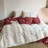 Juego de ropa de cama de grado A, relajante, estilo pastoral, 100% algodón, jacquard teñido en hilo, suave y femenino (cuatro piezas)