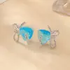 Brincos de Tarraxa Coração com Laço Doce Moda Simples Personalizados Nicho Luxo Leve Alto Padrão Exquisitos Elegantes Versáteis