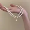 Collar Largo de Perlas Estrelladas Estilo Francés para Mujer, Accesorios de Collar Multicapa Superpuestos, Cadena para Clavícula de Lujo Ligero de Nicho de Gama Alta