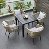 Juego de mesa y sillas de exterior de ratán para patio terraza, silla de ratán de ocio, mesa y sillas de combinación de madera plástica para patio de casa de huéspedes al aire libre, simples y modernas