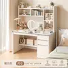 Tocador simple para habitación de niñas, estilo INS color crema, tocador de maquillaje de gran capacidad, escritorio integrado con estantería para estudiantes