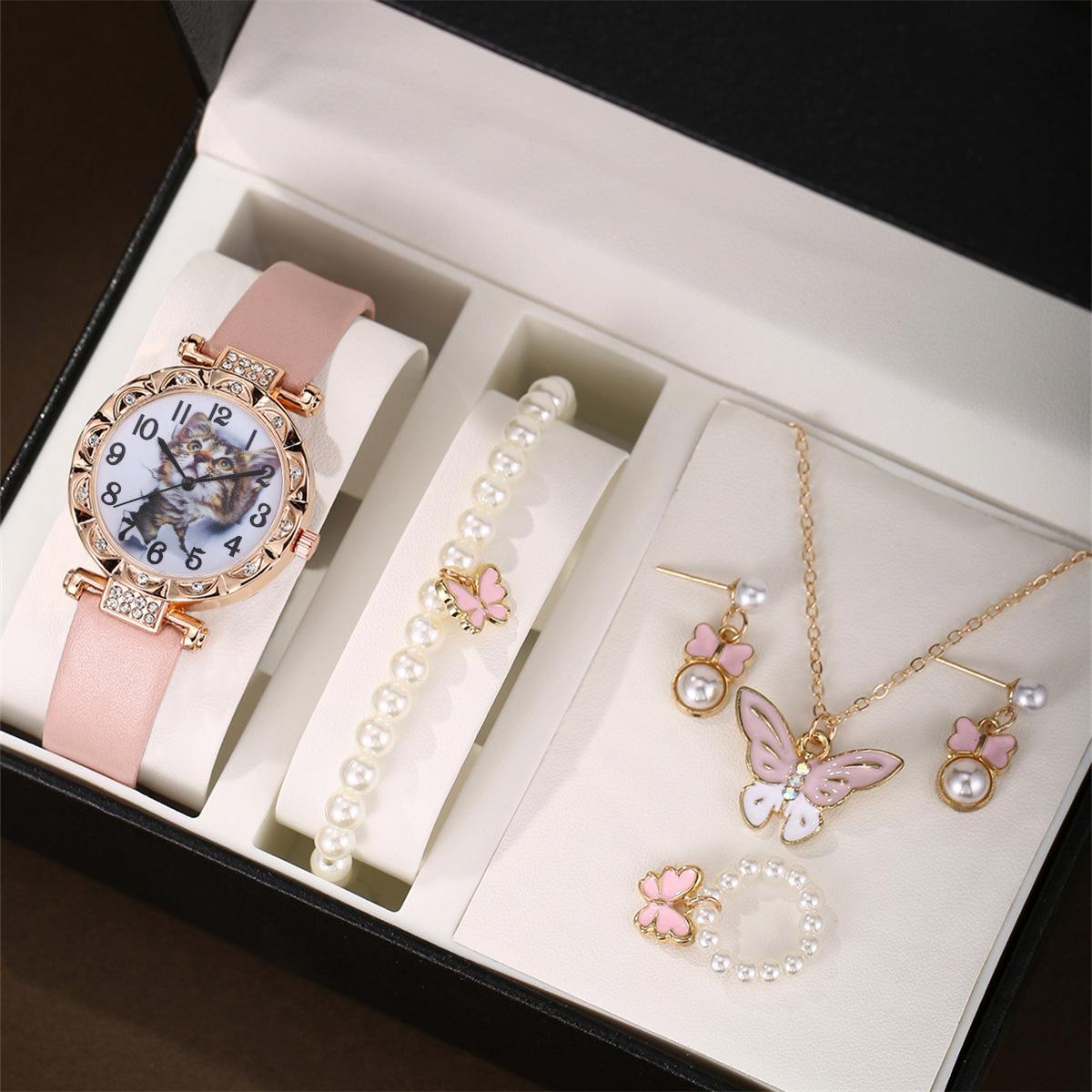 5件套粉色珍珠蝴蝶首饰套装（粉色手表光板皮） (3).jpg