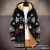 Cárdigan con capucha y cremallera de elementos multicolor para el Festival Navideño Transfronterizo Ropa de Invierno Engrosada Ropa de Algodón Terciopelo Forro Amarillo