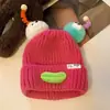Touca de Tricô Engraçada Colorida Novo Estilo Outono e Inverno Fofa Infantil Pai-Filho Coreana e Japonesa Touca com PomPom Proteção Quente