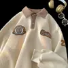 Sudadera tipo polo gofrado para hombre primavera y otoño marca de tendencia ins bordado cuello camisero retro americano chaqueta de manga larga para pareja peso pesado