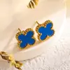 Set de trébol de cuatro hojas de acero de titanio de doble cara transfronterizo de Amazon: pulsera, collar, pendientes, anillo, juego de cuatro piezas, joyería que no se decolora