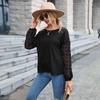 Estación Independiente de Amazon Comercio Exterior Transfronterizo Otoño e Invierno Nuevo Top de Color Sólido Europeo y Americano Camisa de Punto con Encaje Negro para Mujer