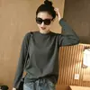 Camiseta base blanca de cuello medio alto, corte holgado, para mujer, nuevo estilo primavera y otoño 2026, casual, manga larga, algodón puro, talla grande, top que cubre el abdomen