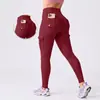Pantalones de yoga fitness personalizados de tiro alto con bolsillo y efecto push-up en los glúteos para mujer, sin costuras, elásticos, para correr, ajustados, atléticos y de fitness