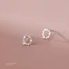 Brincos de Coroa de Flores em Prata de Lei S925 para Mulheres, Pequena Coroa Floral com Diamantes e Folhas, Brincos Florais Elegantes e Delicados em Estilo Japonês e Coreano