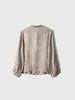 Gaze Perfurada 100% Seda de Amora Jacquard de Cetim Sangbo Bainha Franzida Nova Camisa de Seda Estilo Chinês para Mulheres Outono