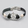 Pulsera de piel de vaca con timón estilo marino, tejida a mano, negra, sencilla y personalizada, para hombre, joyería de venta caliente transfronteriza