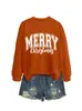 Sudadera casual cómoda simple para mujer con borde de Navidad y letras, sitio independiente de Amazon eBay